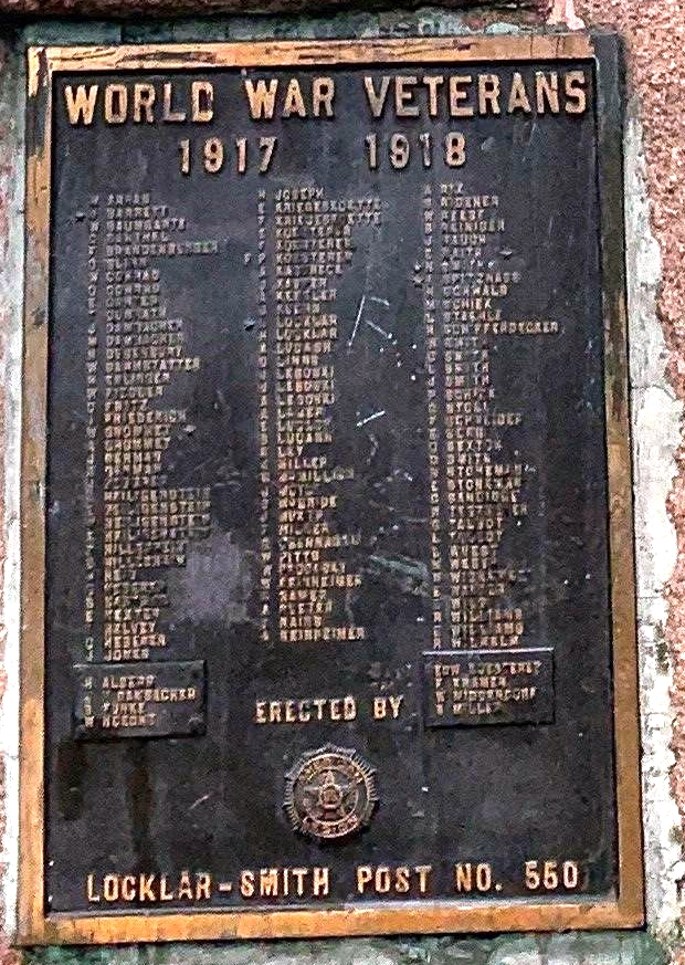LOCKLAR-SMITH POST NO. 550 WORLD WAR VETERANS MEMORIAL PLAQUE