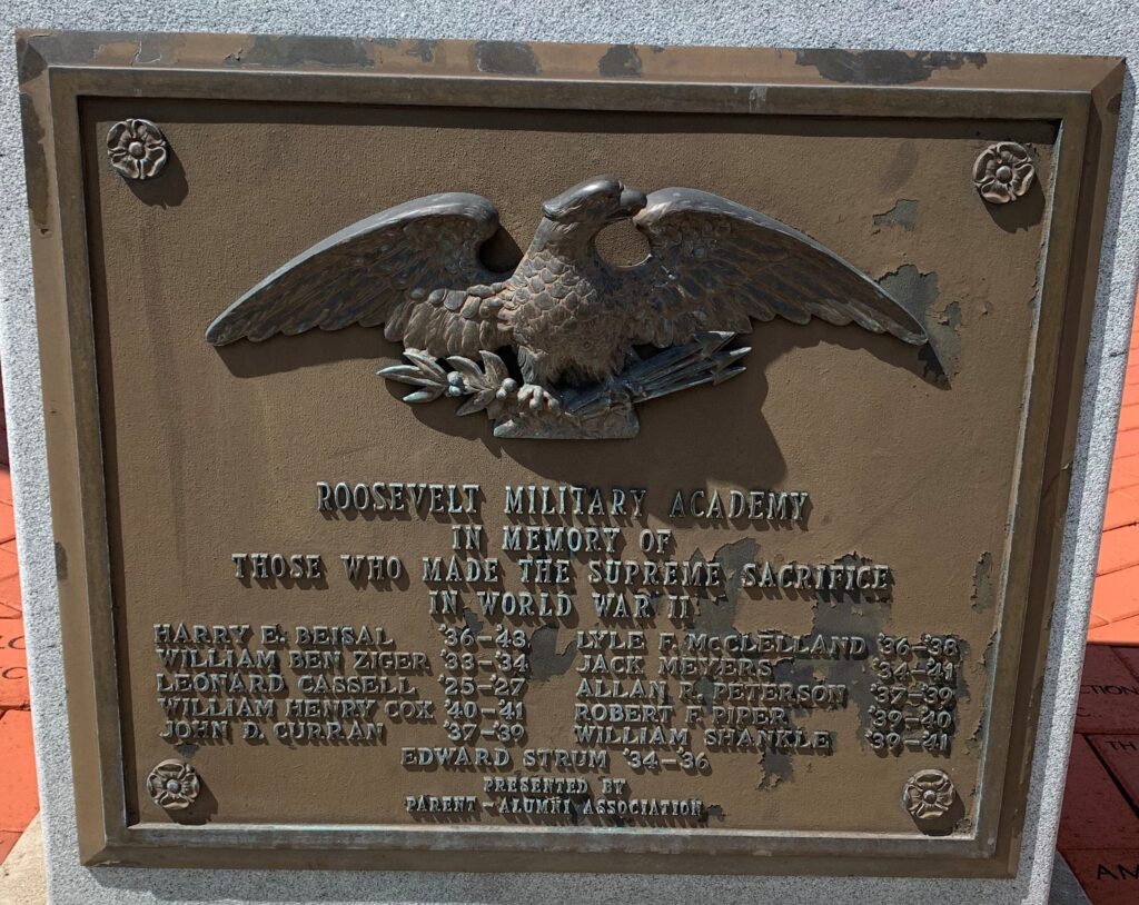 ROOSEVELT MILITARY ACADEMY WORLD WAR II MILITARY PLAQUE