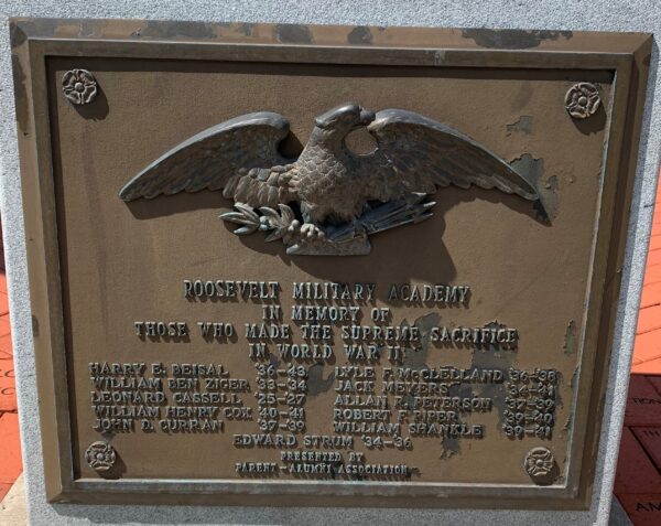 ROOSEVELT MILITARY ACADEMY WORLD WAR II MILITARY PLAQUE