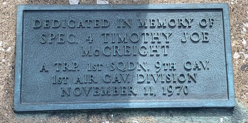 SPEC. 4 TIMOTHY JOE MCGREIGHT WAR MEMORIAL FLAGPOLE PLAQUE