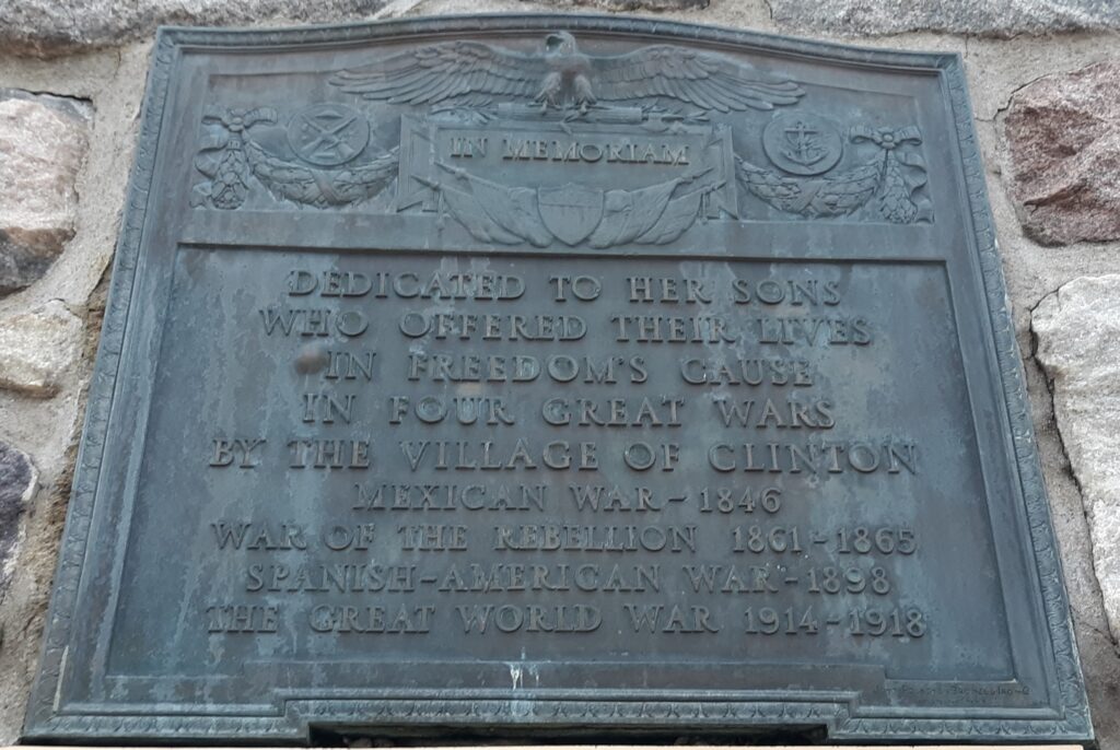 VILLAGE OF CLINTON FOUR GREAT WARS MEMORIAL PLAQUE