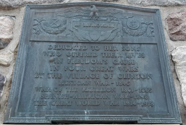 VILLAGE OF CLINTON FOUR GREAT WARS MEMORIAL PLAQUE