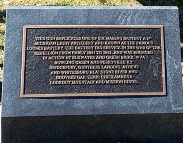 BATTERY A 1ST MICHIGAN LIGHT ARTILLERY WAR MEMORIAL PLAQUE