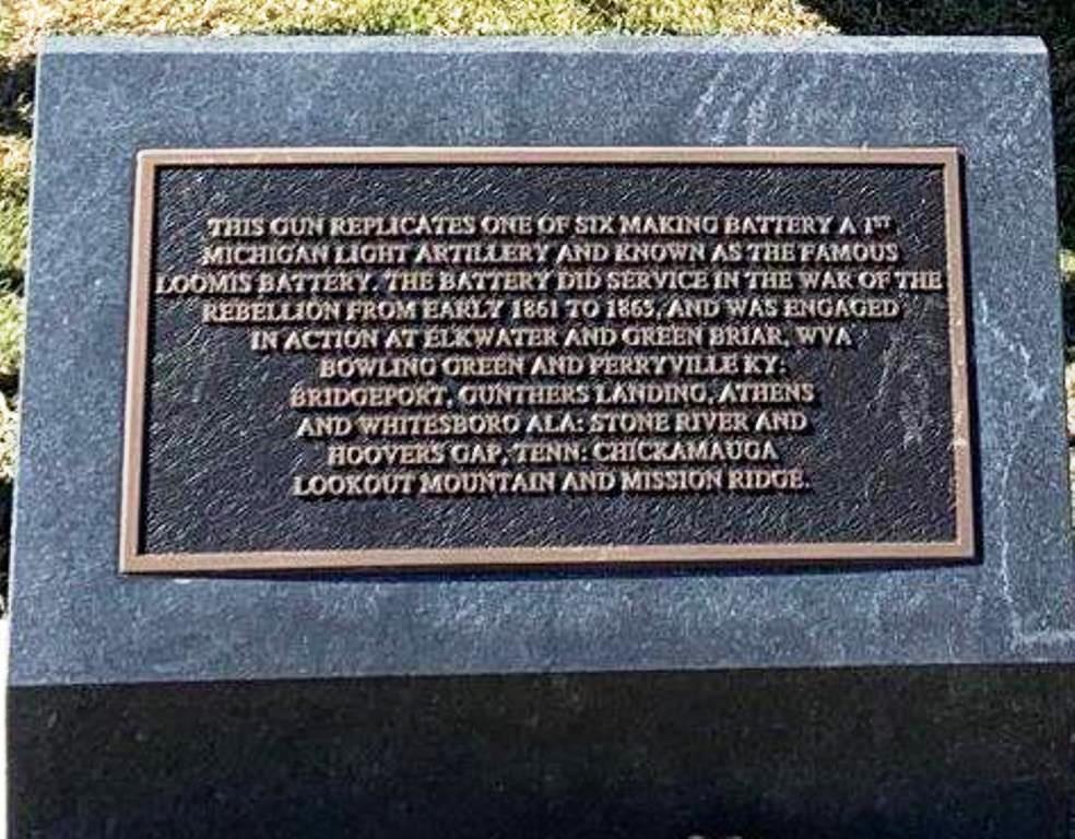 BATTERY A 1ST MICHIGAN LIGHT ARTILLERY WAR MEMORIAL PLAQUE