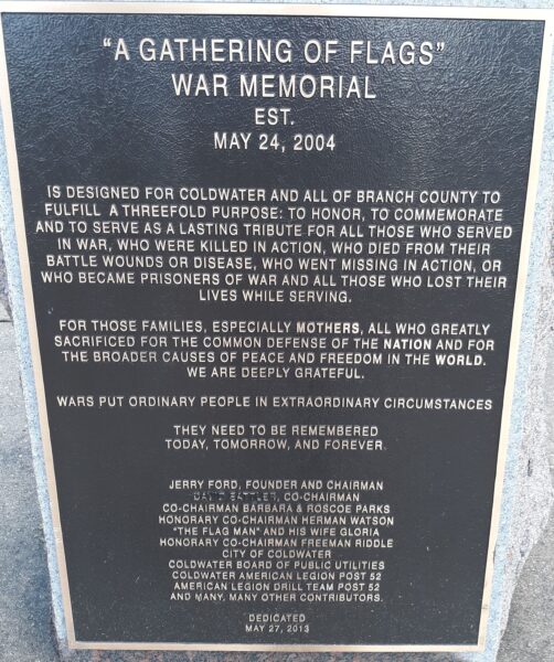 “A GATHERING OF FLAGS” WAR MEMORIAL PLAQUE