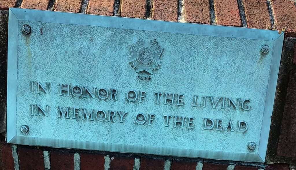 V.F.W. POST HONOR AND MEMORY WAR MEMORIAL PLAQUE