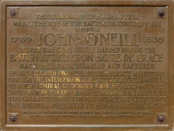JOHN O’NEILL WAR MEMORIAL CANNON PLAQUE