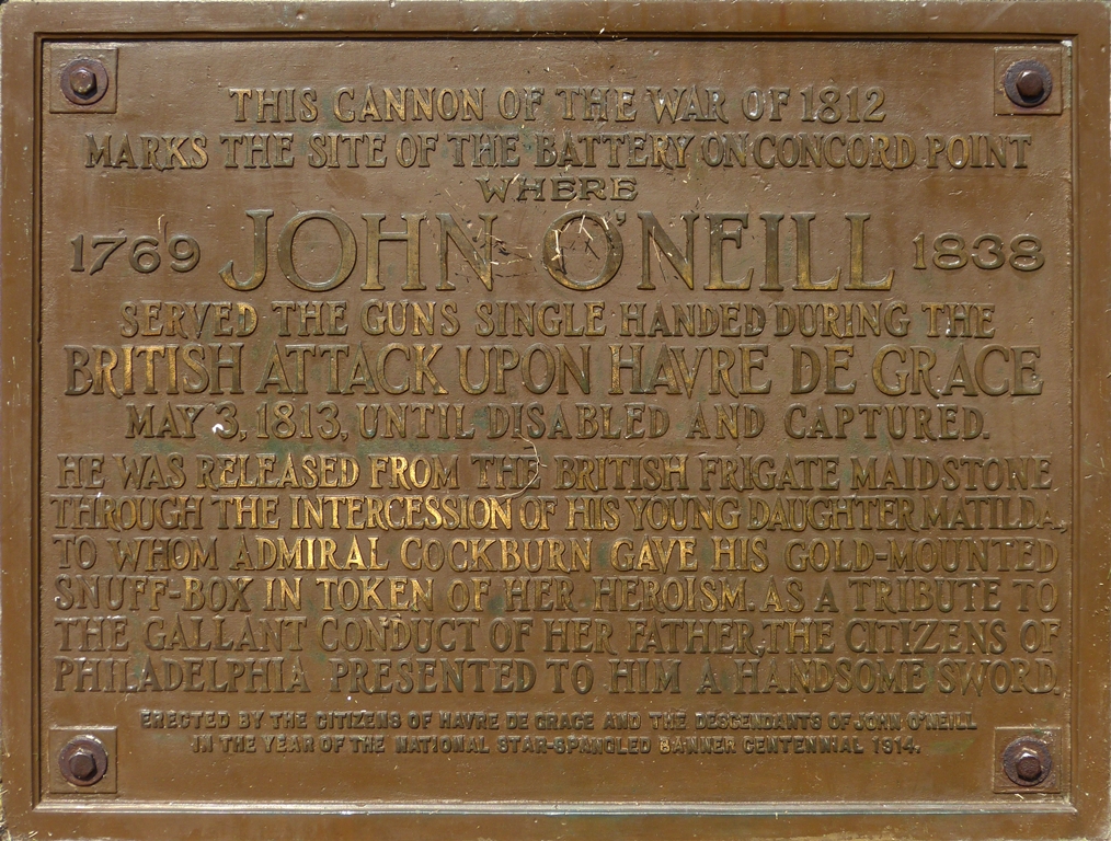 JOHN O’NEILL WAR MEMORIAL CANNON PLAQUE