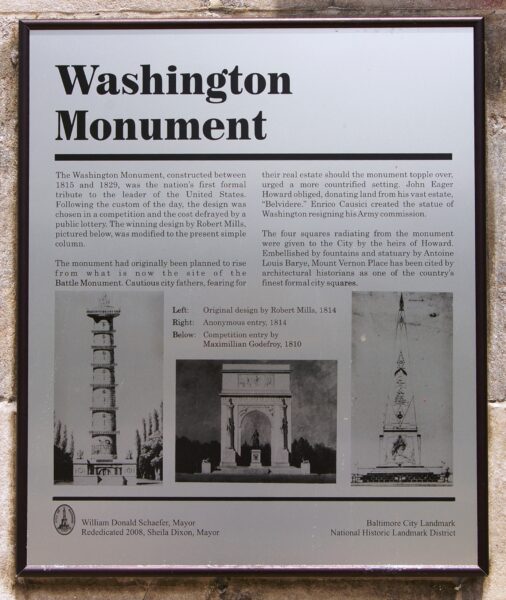 WASHINGTON MONUMENT BY THE STATE OF MARYLAND PLAQUE