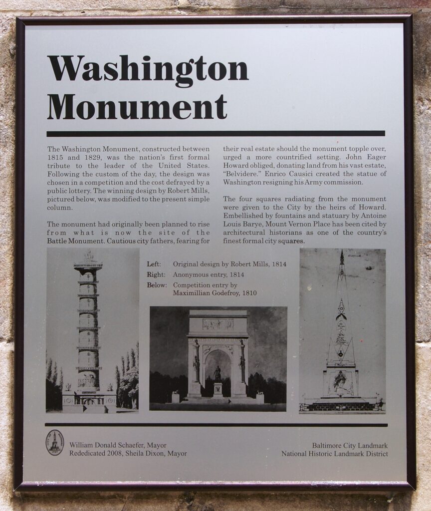 WASHINGTON MONUMENT BY THE STATE OF MARYLAND PLAQUE