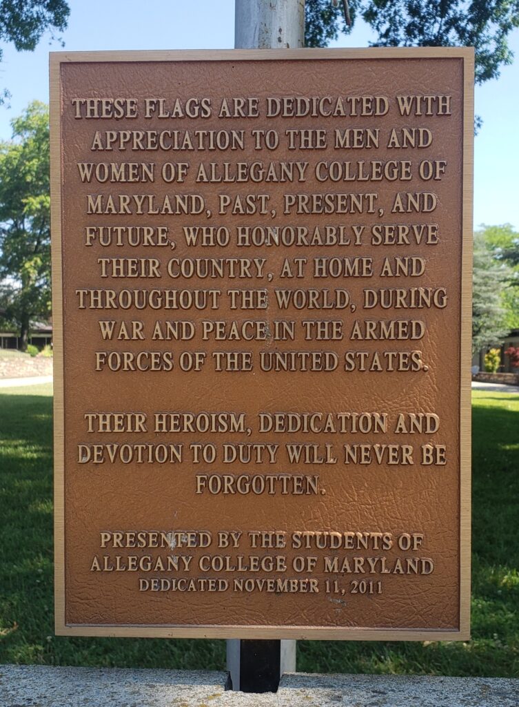 ALLEGANY COLLEGE OF MARYLAND VETERANS MEMORIAL FLAGS PLAQUE