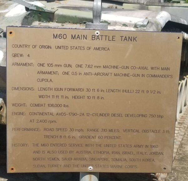 M60 MAIN BATTLE MEMORIAL TANK PLAQUE