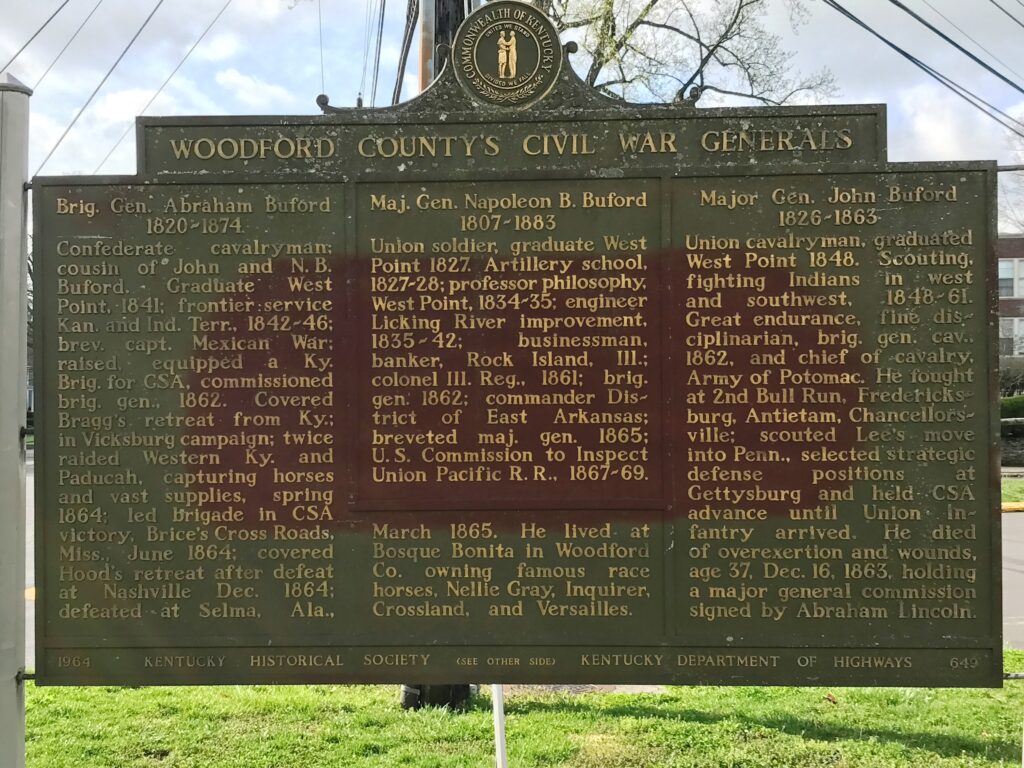 WOODFORD COUNT’S CIVIL WAR GENERALS MEMORIAL MARKER FRONT
