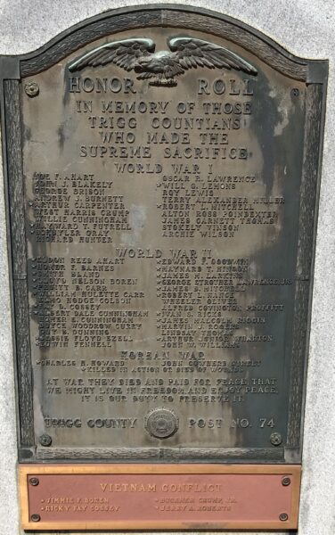 TRIGG COUNTY SUPREME SACRIFICE WAR MEMORIAL PLAQUE