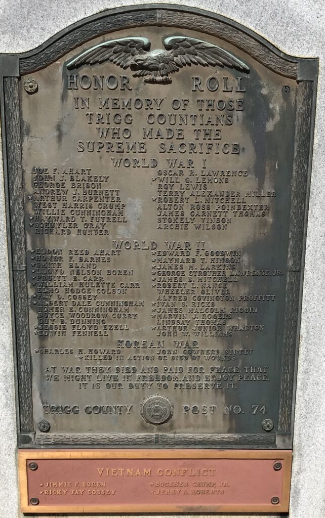 TRIGG COUNTY SUPREME SACRIFICE WAR MEMORIAL PLAQUE
