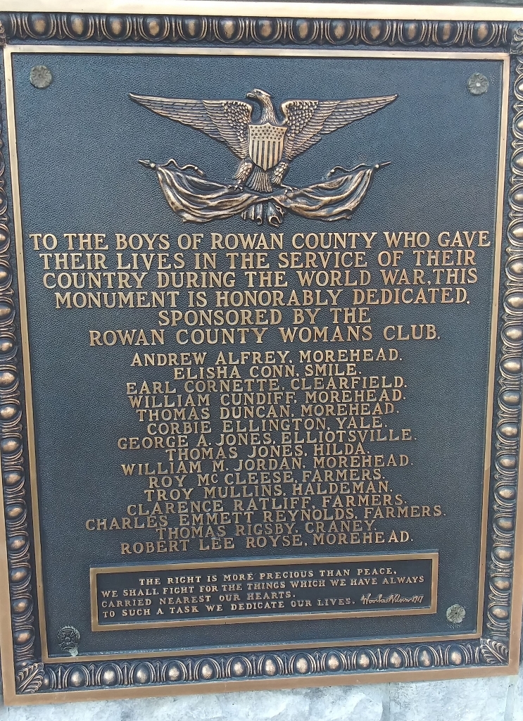 ROWAN COUNTY WORLD WAR I MEMORIAL PLAQUE A