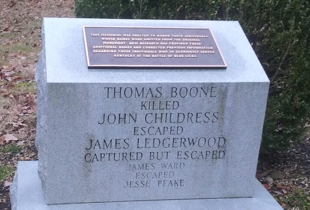 UNKNOWN HEROES OF THE BATTLE OF THE BLUE LICKS MEMORIAL OMITTED NAMES