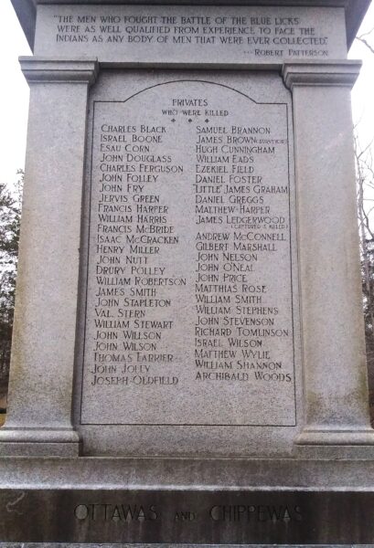 UNKNOWN HEROES OF THE BATTLE OF THE BLUE LICKS MEMORIAL SIDE D