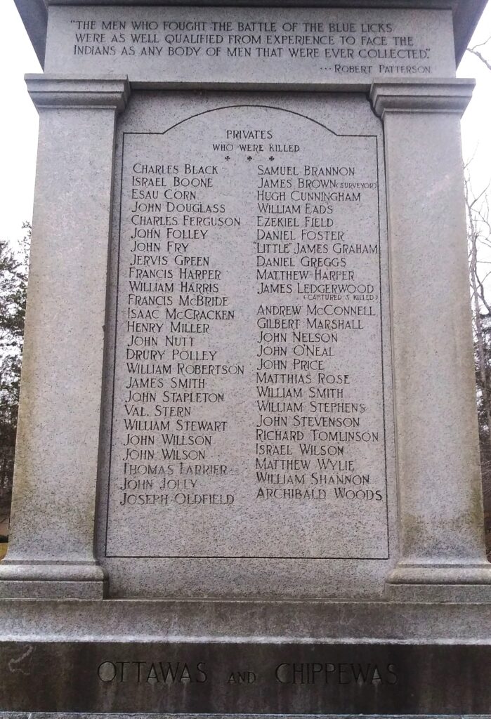 UNKNOWN HEROES OF THE BATTLE OF THE BLUE LICKS MEMORIAL SIDE D