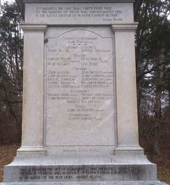 UNKNOWN HEROES OF THE BATTLE OF THE BLUE LICKS MEMORIAL SIDE B