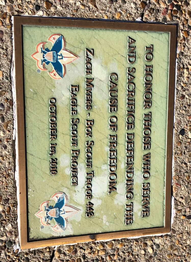 ZACH MYERS BOY SCOUT 443 EAGLE SCOUT PROJECT VETERANS MEMORIAL CANNON PLAQUE