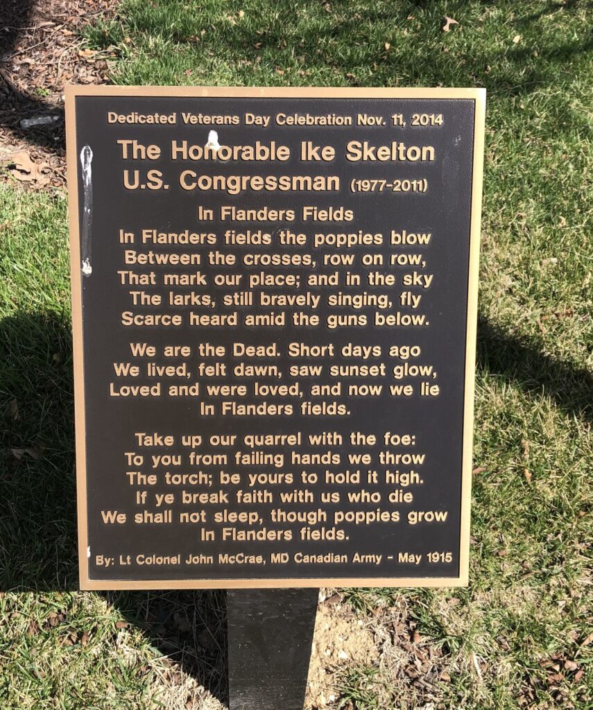 THE HONORABLE IKE SKELTON U.S. CONGRESSMAN FLANDERS FIELDS MEMORIAL PLAQUE