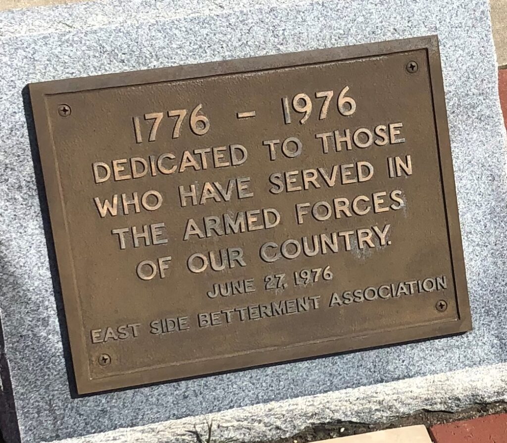 EAST SIDE BETTERMENT ASSOCIATION ARMED FORCES MEMORIAL PLAQUE