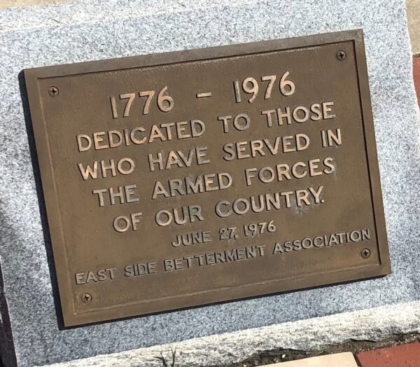 EAST SIDE BETTERMENT ASSOCIATION ARMED FORCES MEMORIAL PLAQUE