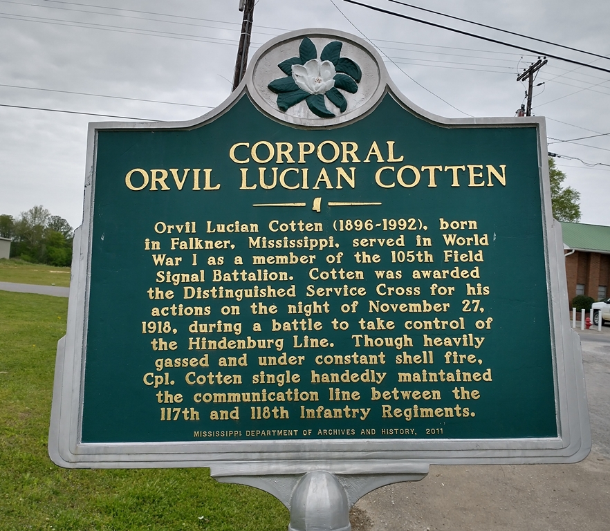 CORPORAL ORVIL LUCKIAN COTTON WAR MEMORIAL MARKER