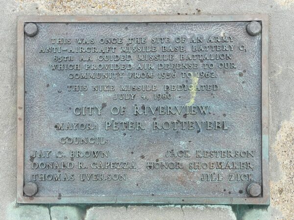 NIKE MISSILE BASE MEMORIAL PLAQUE
