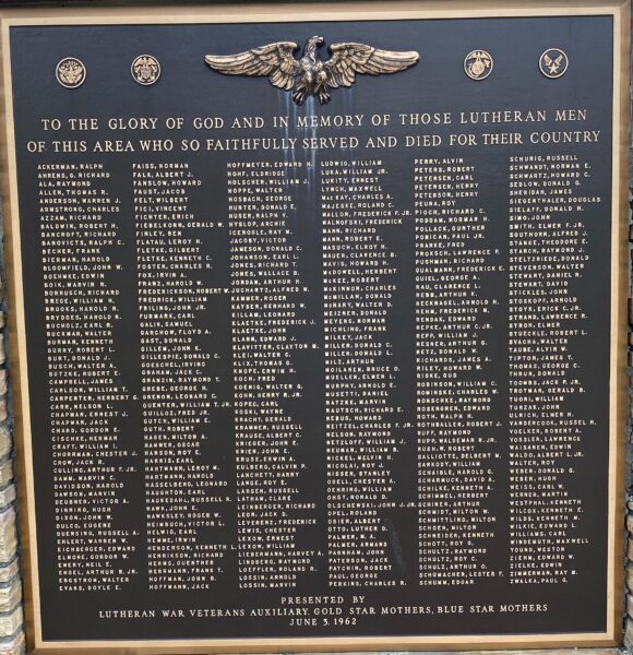 LUTHERAN WAR VETERANS MEMORIAL PLAQUE
