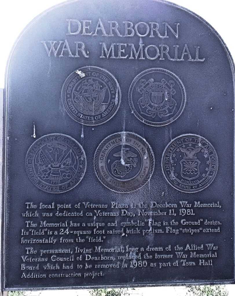 DEARBORN WAR MEMORIAL PLAQUE