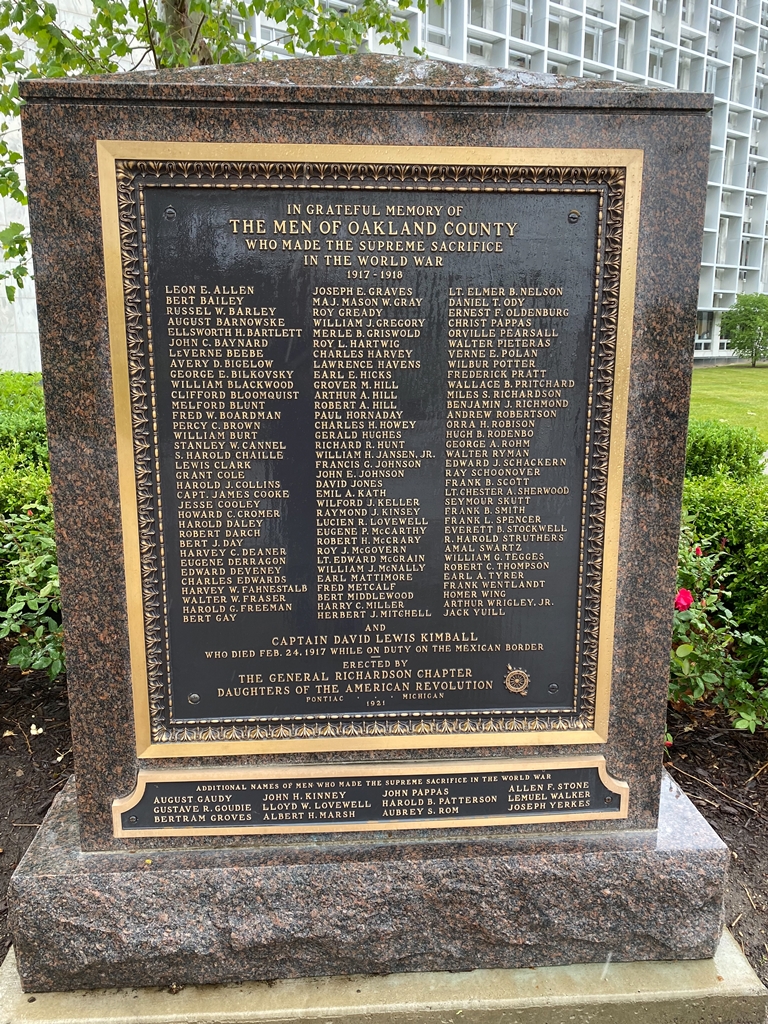 OAKLAND COUNTY WORLD WAR MEMORIAL
