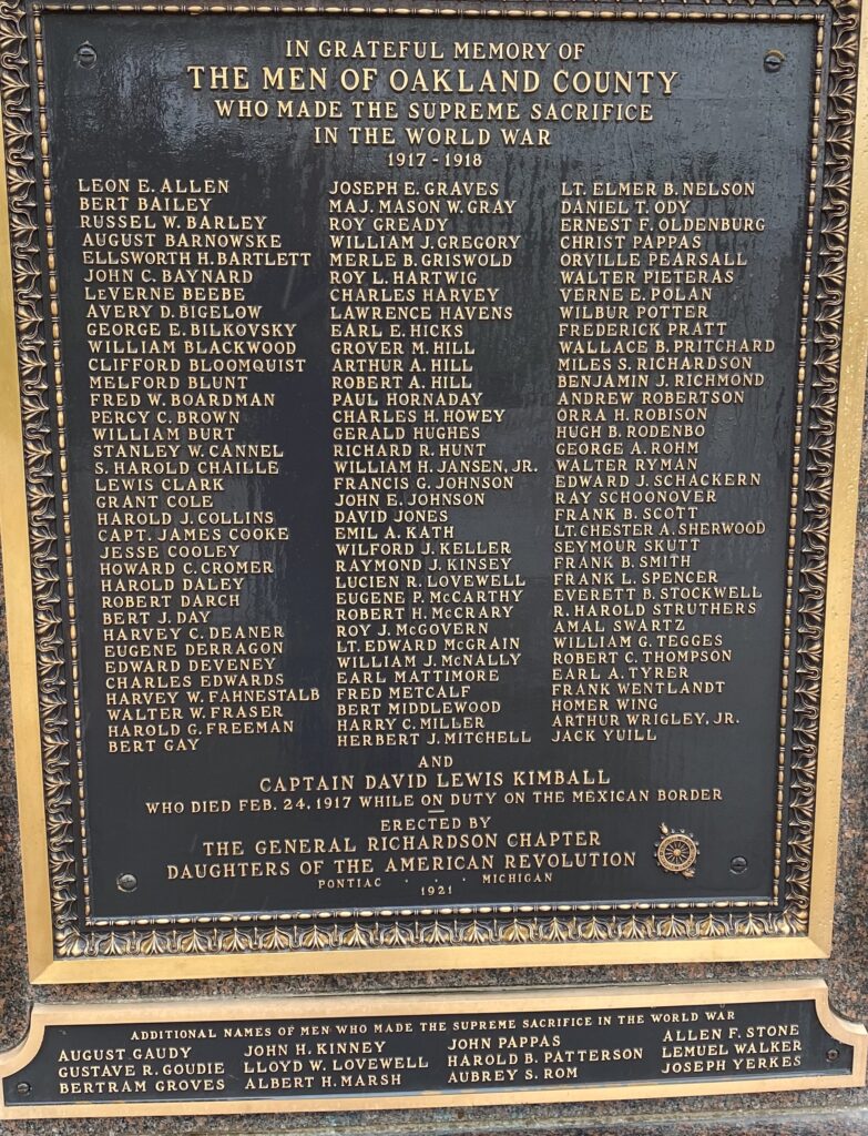 OAKLAND COUNTY WORLD WAR MEMORIAL PLAQUE