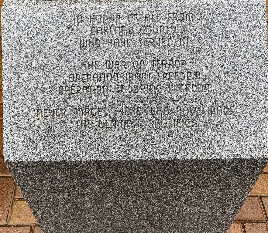 OAKLAND COUNTY ULTIMATE SACRIFICE WAR MEMORIAL CENTER STONE