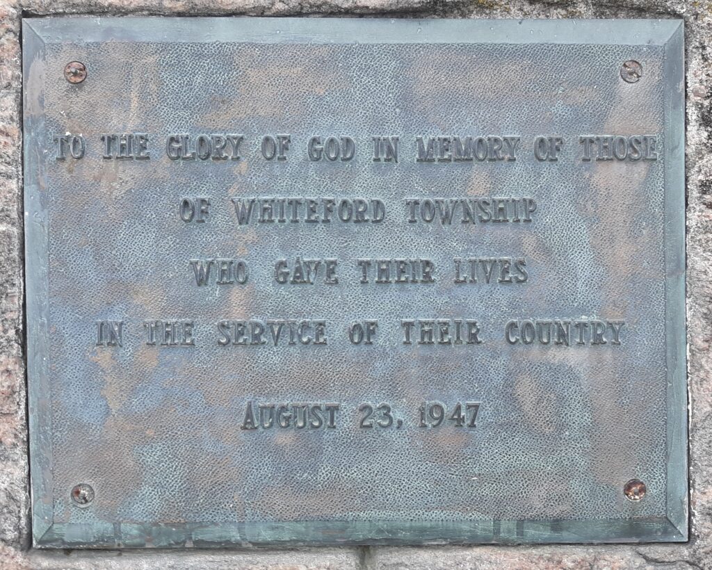 WHITEFORD TOWNSHIP WORLD WAR II MEMORIAL PLAQUE