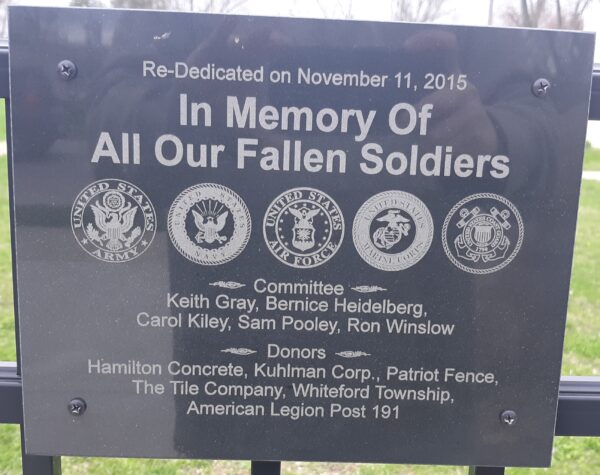 IN MEMORY OF ALL OUR FALLEN SOLDIERS MEMORIAL PLAQUE