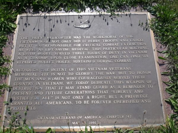 VVA CHAPTER 142 “HUEY” HELICOPTER WAR MEMORIAL PLAQUE