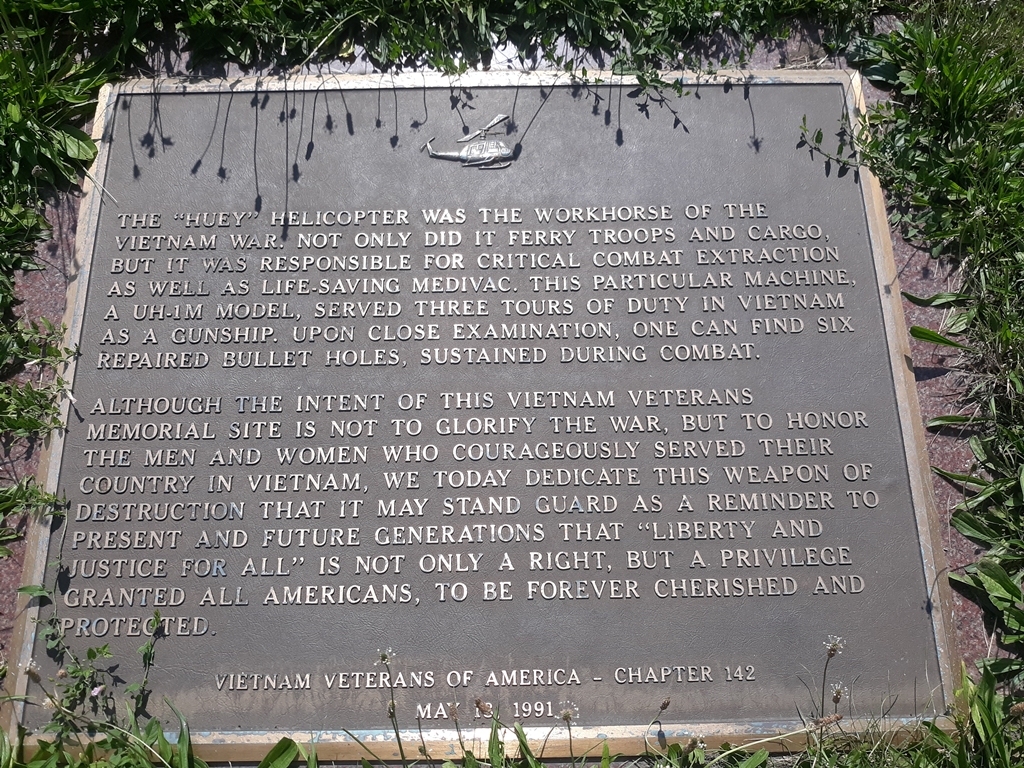 VVA CHAPTER 142 “HUEY” HELICOPTER WAR MEMORIAL PLAQUE