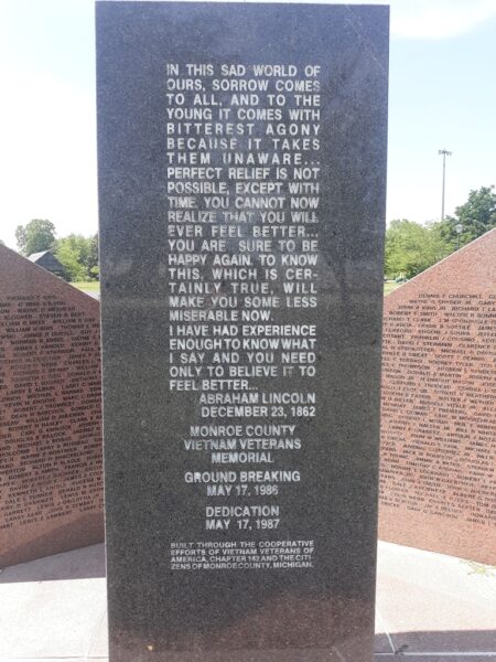 MONROE COUNTY VIETNAM WAR VETERANS MEMORIAL CENTER STONE BACK