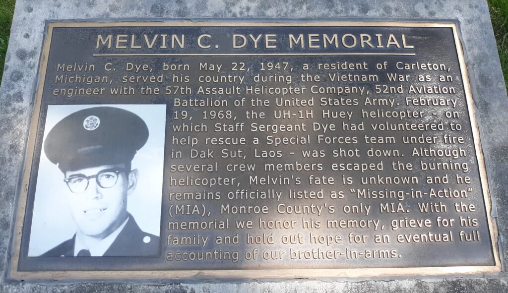 MELVIN C. DYE MEMORIAL PLAQUE