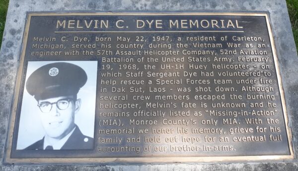 MELVIN C. DYE MEMORIAL PLAQUE