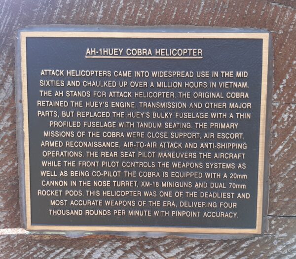 AH-1HUEY COBRA HELICOPTER WAR MEMORIAL PLAQUE