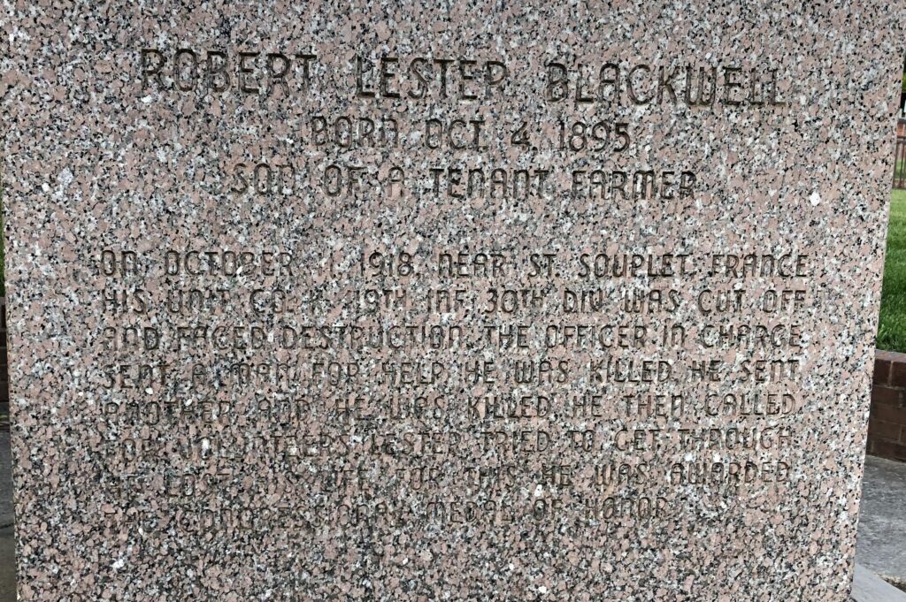 ROBERT LESTER BLACKWELL MEDAL OF HONOR WAR MEMORIAL STONE