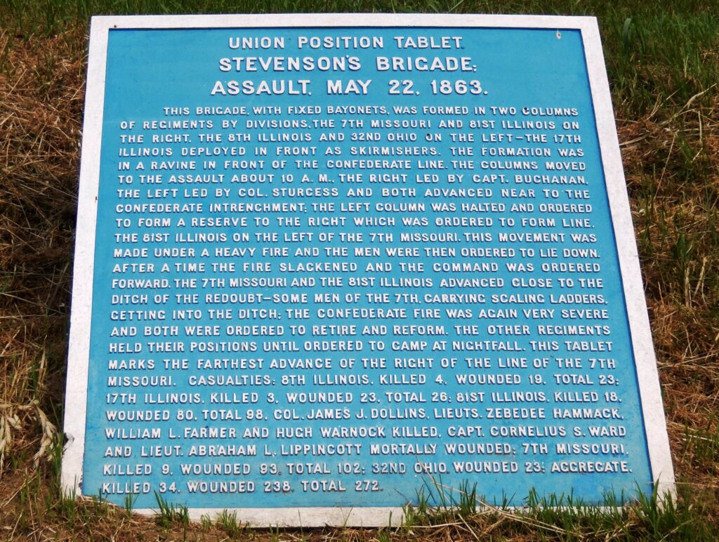STEVENSON’S BRIGADE; ASSAULT, MAY 22, 1863. MEMORIAL PLAQUE