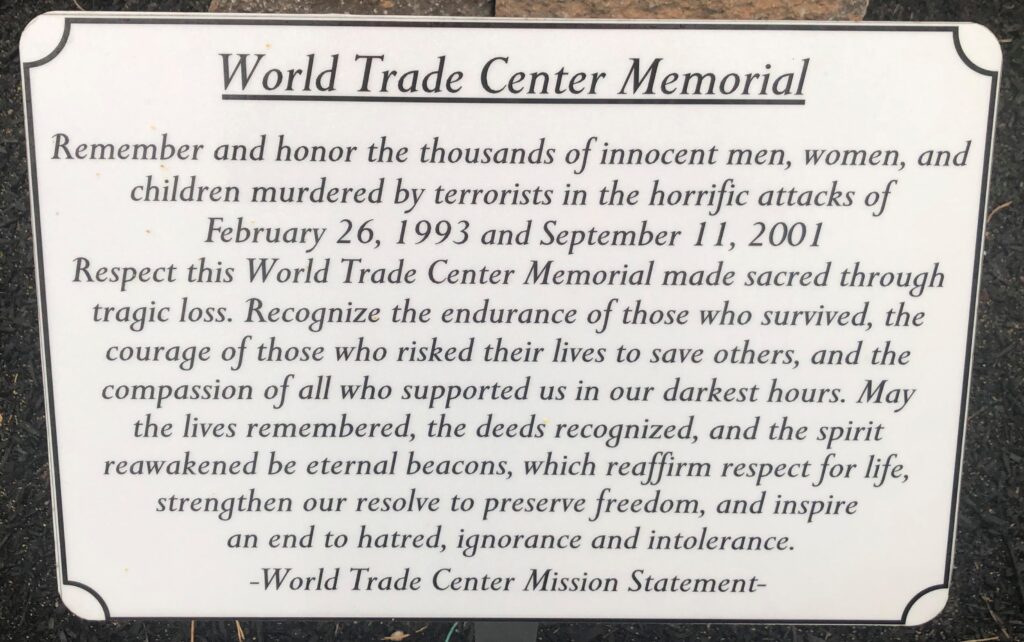 HAMMONTON WORLD TRADE CENTER MEMORIAL PLAQUE A