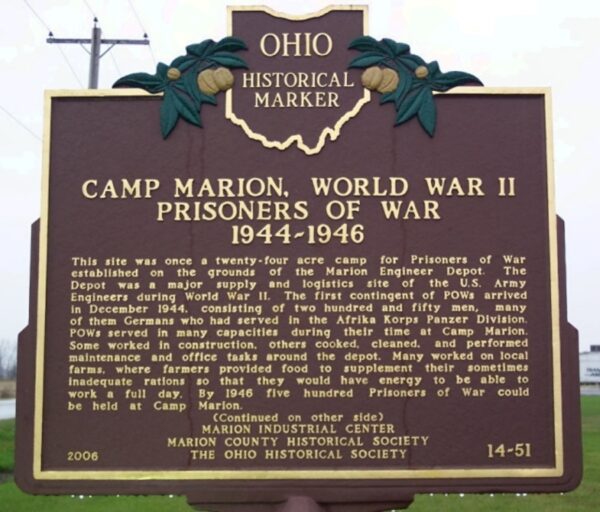 CAMP MARION, WORLD WAR II PRISONER OF WAR 1944-1946 MEMORIAL MARKER FRONT