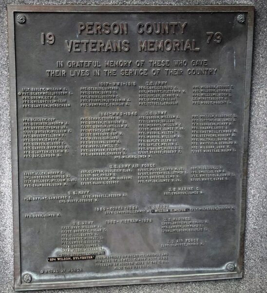 PERSON COUNTY VETERANS MEMORIAL PLAQUE