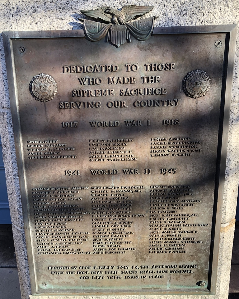 AMERICAN LEGION POST 84 WORLD WARS MEMORIAL PLAQUE
