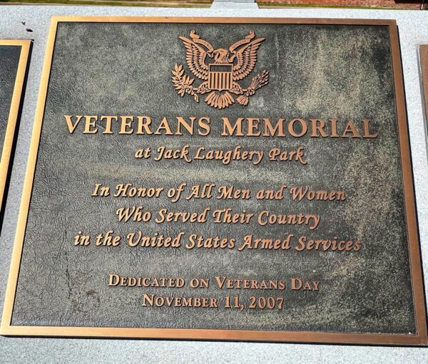 VETERANS MEMORIAL AT JACK LAUGHERY PARK PLAQUE A